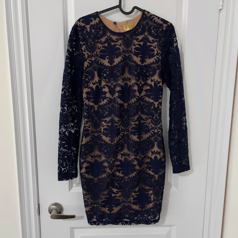 H&M - Navy Blue Full Sleeve Bodycon Lace Dress